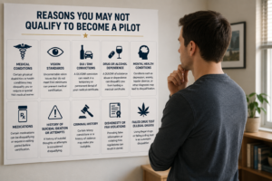 Image of medical, legal, and background factors that will disqualify you from being a pilot.